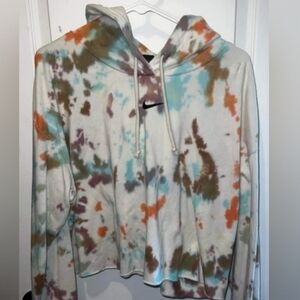 Cropped Tie Dyed Hoodie, XL, White, Aqua & Orange